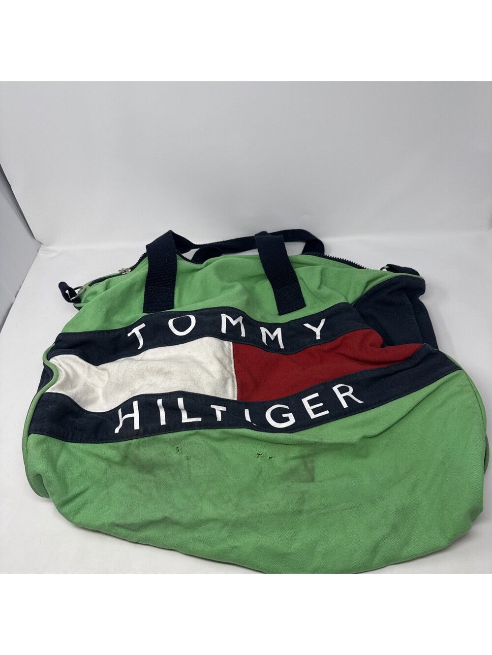 Vintage Tommy Hilfiger Duffle Overnight Gym Bag Green - Full Zip and straps
